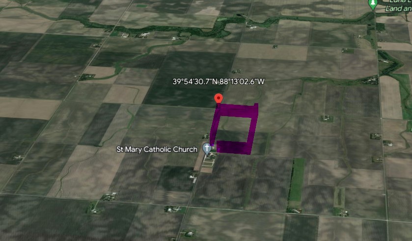 Copy of the view on Google Earth with Henry Ohl's half outlined in purple.